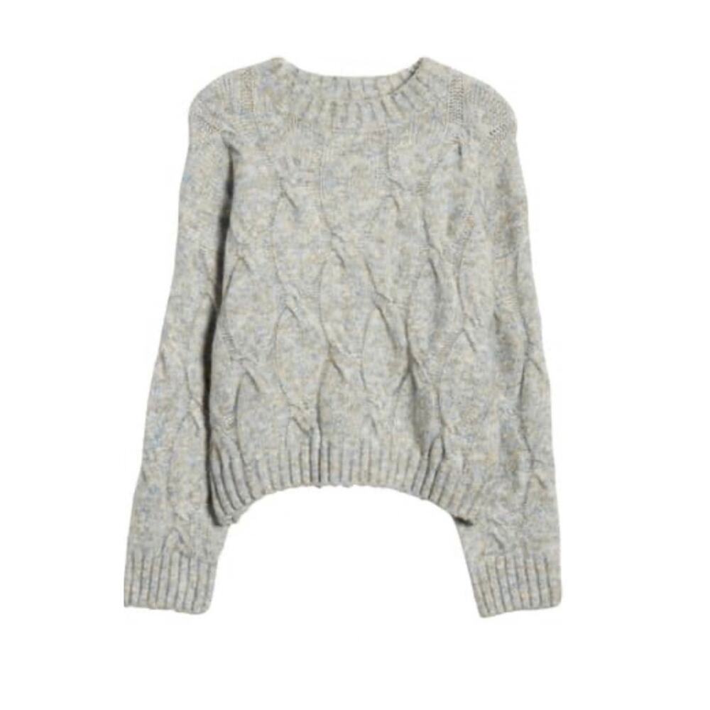 NWOT 4SI3NNA Gray Cable Crop Sweater, Sz L
